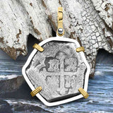 1715 Fleet Shipwreck Pirate Era Spanish 4 Reale Piece of 8 14K Gold and Sterling Silver Pendant