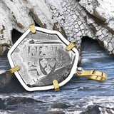 1715 Fleet Shipwreck Pirate Era Spanish 4 Reale Piece of 8 14K Gold and Sterling Silver Pendant