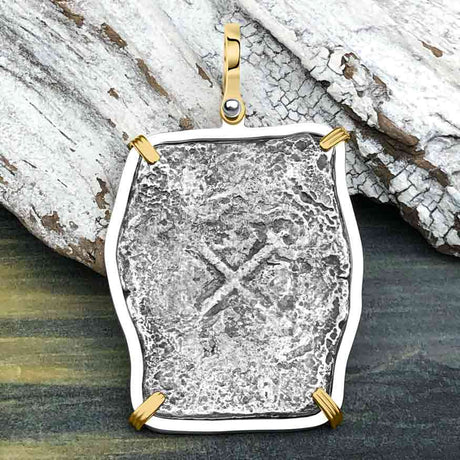 1715 Fleet Shipwreck Pirate Era Spanish 8 Reale Piece of 8 14K Gold and Sterling Silver Pendant