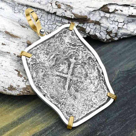 1715 Fleet Shipwreck Pirate Era Spanish 8 Reale Piece of 8 14K Gold and Sterling Silver Pendant