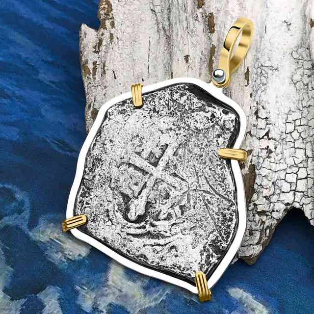 1715 Fleet Shipwreck Pirate Era Spanish 8 Reale Piece of 8 14K Gold and Sterling Silver Pendant