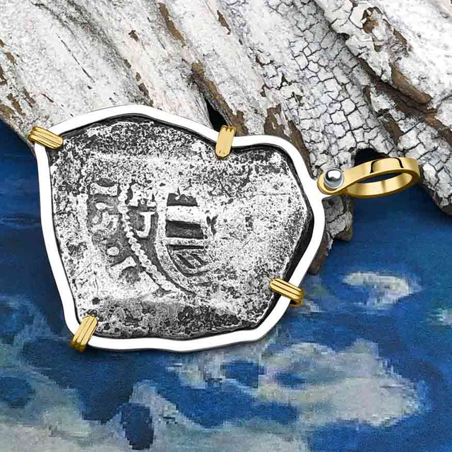 1715 Fleet Shipwreck Pirate Era Spanish 8 Reale Piece of 8 14K Gold and Sterling Silver Pendant