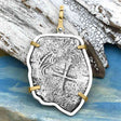 Rare Dated 1715 Fleet Shipwreck Pirate Era Spanish 8 Reale Piece of 8 14K Gold and Sterling Silver Pendant