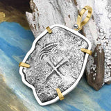 Rare Dated 1715 Fleet Shipwreck Pirate Era Spanish 8 Reale Piece of 8 14K Gold and Sterling Silver Pendant