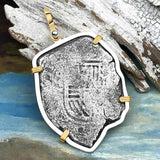 Rare Dated 1715 Fleet Shipwreck Pirate Era Spanish 8 Reale Piece of 8 14K Gold and Sterling Silver Pendant