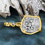 1715 Fleet Shipwreck Skull & Cross bones Spanish 1 Reale "Piece of 8" 14K Gold Pendant