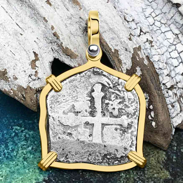 1715 Fleet Shipwreck Pirate Era Spanish 2 Reale "Piece of 8" 14K Gold Pendant