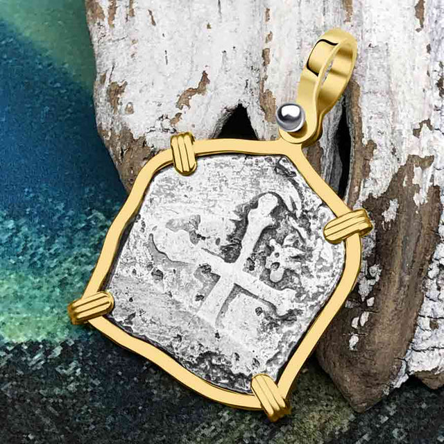 1715 Fleet Shipwreck Pirate Era Spanish 2 Reale "Piece of 8" 14K Gold Pendant