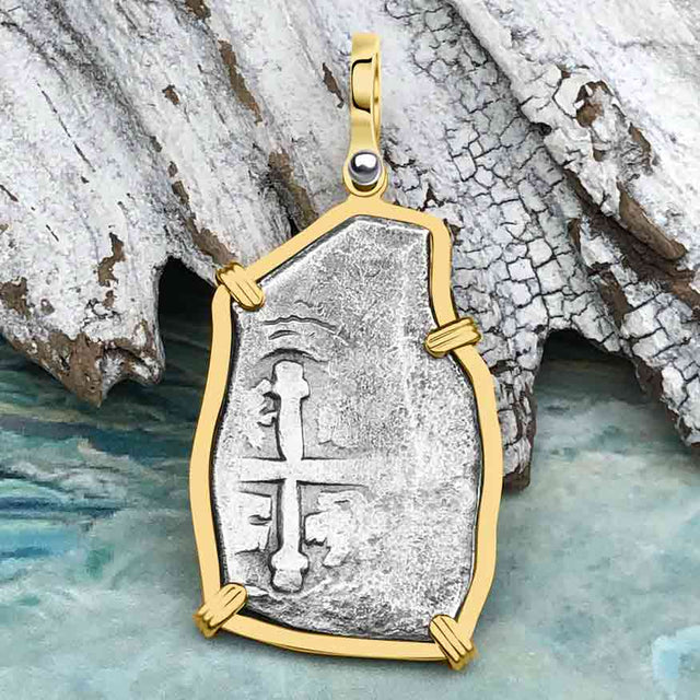 1715 Fleet Shipwreck Golden Age of Piracy Spanish 4 Reale Piece of 8 14K Gold Pendant