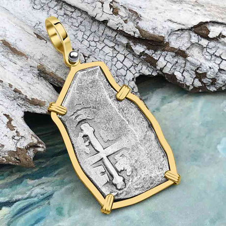 1715 Fleet Shipwreck Golden Age of Piracy Spanish 4 Reale Piece of 8 14K Gold Pendant