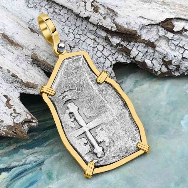 1715 Fleet Shipwreck Golden Age of Piracy Spanish 4 Reale Piece of 8 14K Gold Pendant
