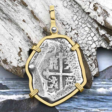 1715 Fleet Shipwreck Golden Age of Piracy Spanish 4 Reale Piece of 8 14K Gold Pendant