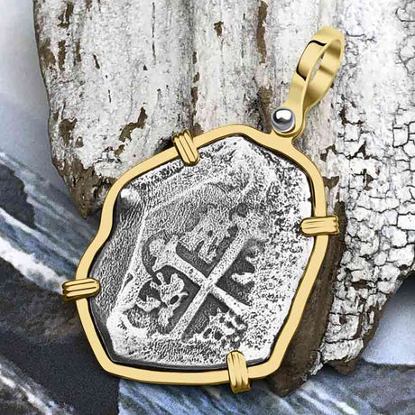 1715 Fleet Shipwreck Golden Age of Piracy Spanish 4 Reale Piece of 8 14K Gold Pendant