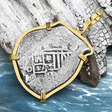 Dated 1715 Fleet Shipwreck Golden Age of Piracy Spanish 4 Reale Piece of 8 14K Gold Pendant
