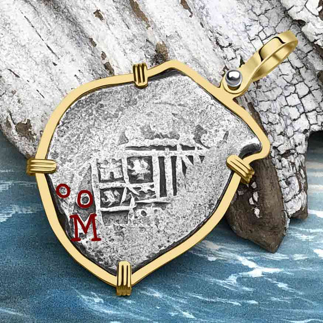 Dated 1715 Fleet Shipwreck Golden Age of Piracy Spanish 4 Reale Piece of 8 14K Gold Pendant