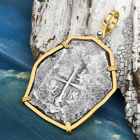 1715 Fleet Shipwreck Golden Age of Piracy Spanish 8 Reale Piece of 8 14K Gold Pendant