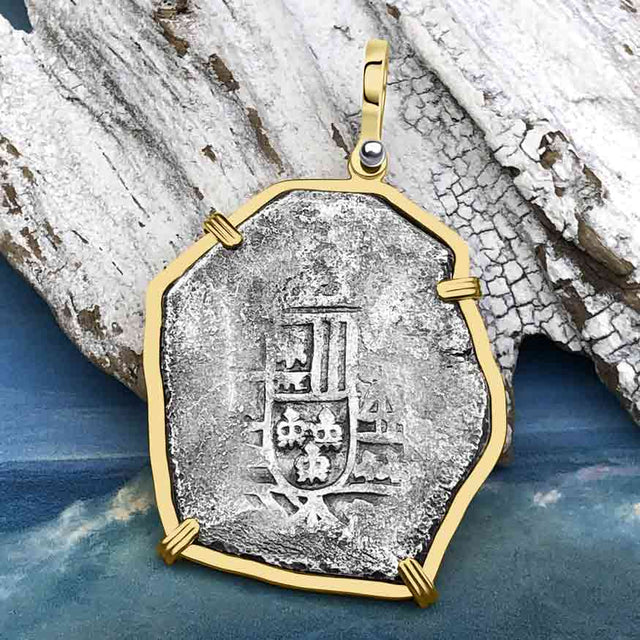 1715 Fleet Shipwreck Golden Age of Piracy Spanish 8 Reale Piece of 8 14K Gold Pendant