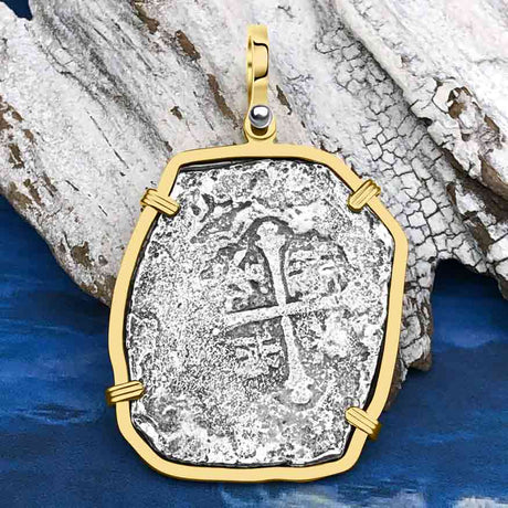 1715 Fleet Shipwreck Golden Age of Piracy Spanish 8 Reale Piece of 8 14K Gold Pendant