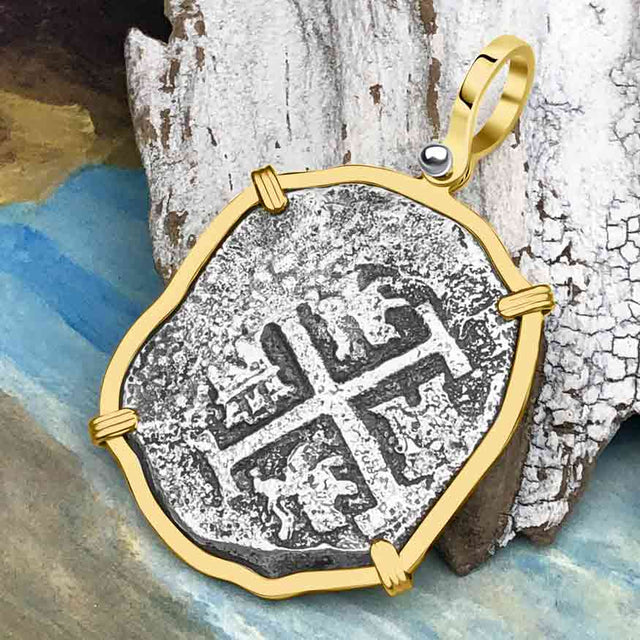 VERY RARE DATED 1715 Fleet Shipwreck Golden Age of Piracy Spanish 8 Reale Piece of 8 14K Gold Pendant