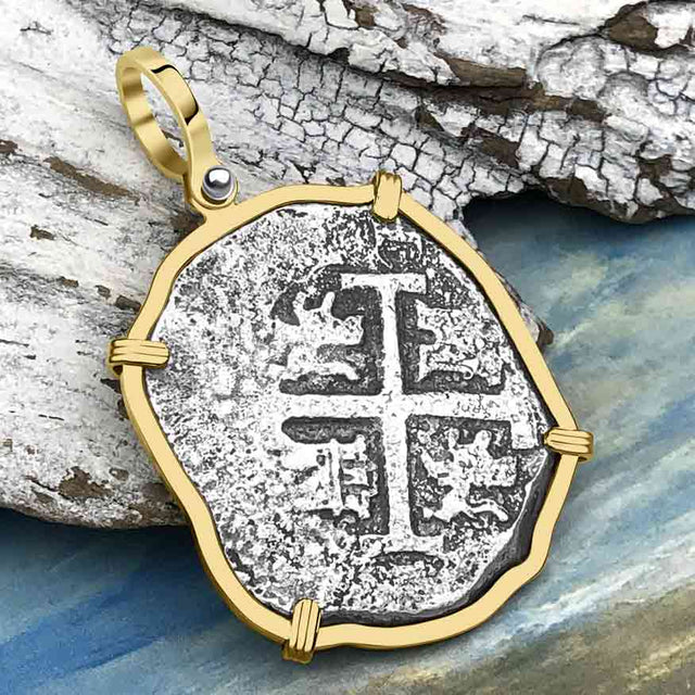 VERY RARE DATED 1715 Fleet Shipwreck Golden Age of Piracy Spanish 8 Reale Piece of 8 14K Gold Pendant