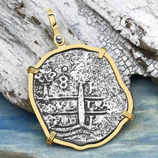 VERY RARE DATED 1715 Fleet Shipwreck Golden Age of Piracy Spanish 8 Reale Piece of 8 14K Gold Pendant