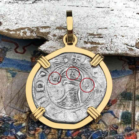 Templar Knights Era Antioch Crusader Medieval Silver Denier - Helmet Head - Coin of the Crusades 14K Gold Pendant
