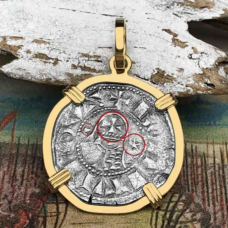 Templar Knights Era Antioch Crusader Medieval Silver Denier - Helmet Head - Coin of the Crusades 14K Gold Pendant