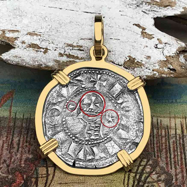 Templar Knights Era Antioch Crusader Medieval Silver Denier - Helmet Head - Coin of the Crusades 14K Gold Pendant