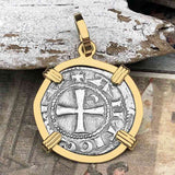 Templar Knights Era Antioch Crusader Medieval Silver Denier - Helmet Head - Coin of the Crusades 14K Gold Pendant