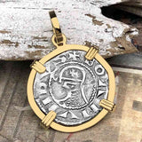 Templar Knights Era Antioch Crusader Medieval Silver Denier - Helmet Head - Coin of the Crusades 14K Gold Pendant