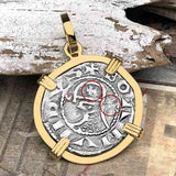 Templar Knights Era Antioch Crusader Medieval Silver Denier - Helmet Head - Coin of the Crusades 14K Gold Pendant