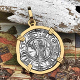 Templar Knights Era Antioch Crusader Medieval Silver Denier - Helmet Head - Coin of the Crusades 14K Gold Pendant