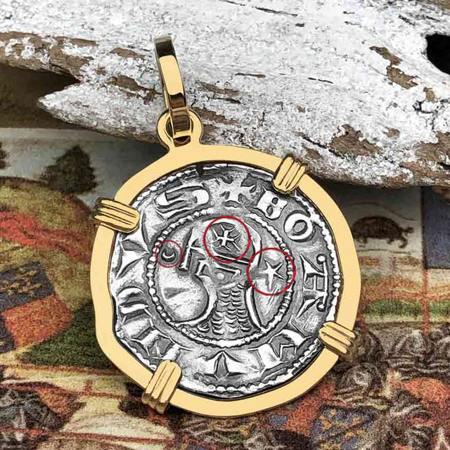 Templar Knights Era Antioch Crusader Medieval Silver Denier - Helmet Head - Coin of the Crusades 14K Gold Pendant