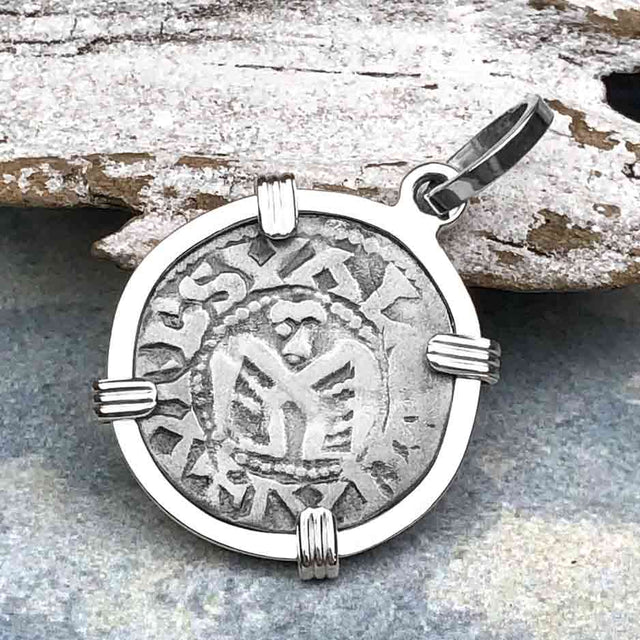 Templar Knights Era French Healing Angel Silver Denier Sterling Silver Pendant