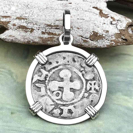 Templar Knights Era French Healing Angel Silver Denier Sterling Silver Pendant