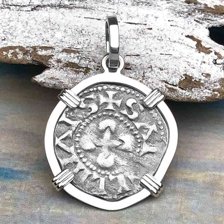Templar Knights Era French Healing Angel Silver Denier Sterling Silver Pendant