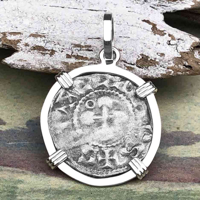 Templar Knights Era French Healing Angel Silver Denier Sterling Silver Pendant