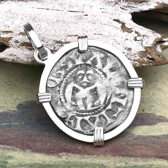 Templar Knights Era French Healing Angel Silver Denier Sterling Silver Pendant
