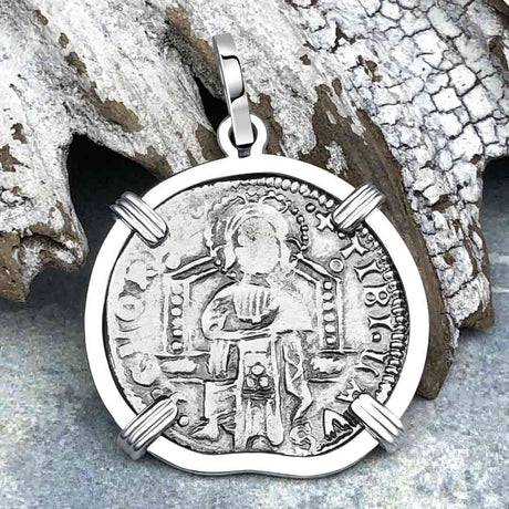 Venetian Jesus Christ Glory, Devotion and Courage Silver 1390 Grosso Coin Sterling Silver Pendant