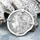 Venetian Jesus Christ Glory, Devotion and Courage Silver 1390 Grosso Coin Sterling Silver Pendant