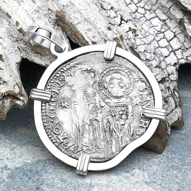 Venetian Jesus Christ Glory, Devotion and Courage Silver 1390 Grosso Coin Sterling Silver Pendant