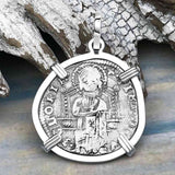Venetian Jesus Christ Glory, Devotion and Courage Silver 1390 Grosso Coin Sterling Silver Pendant