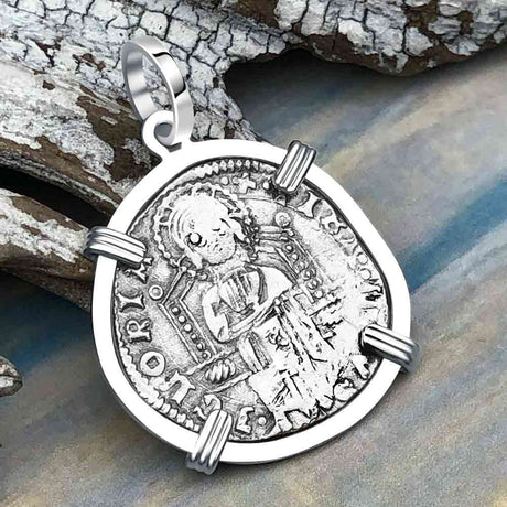 Venetian Jesus Christ Glory, Devotion and Courage Silver 1390 Grosso Coin Sterling Silver Pendant