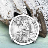 Venetian Jesus Christ Glory, Devotion and Courage Silver 1390 Grosso Coin Sterling Silver Pendant