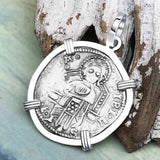 Venetian Jesus Christ Glory, Devotion and Courage Silver 1390 Grosso Coin Sterling Silver Pendant