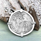 Venetian Jesus Christ Glory, Devotion and Courage Silver 1390 Grosso Coin Sterling Silver Pendant