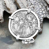 Venetian Jesus Christ Glory, Devotion and Courage Silver 1390 Grosso Coin Sterling Silver Pendant