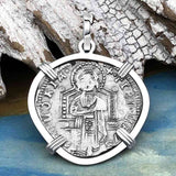 Venetian Jesus Christ Glory, Devotion and Courage Silver 1390 Grosso Coin Sterling Silver Pendant