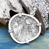 Venetian Jesus Christ Glory, Devotion and Courage Silver 1390 Grosso Coin Sterling Silver Pendant