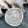 Venetian Jesus Christ Glory, Devotion & Courage Silver 1390 Grosso Coin 14K Gold and Sterling Silver Pendant